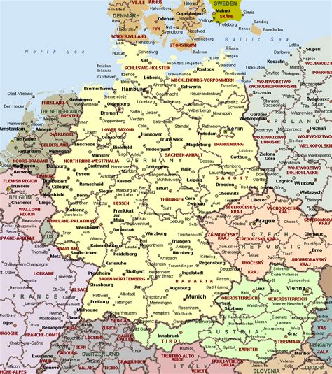 map of germany and france with cities|Map of Germany with cities and towns.